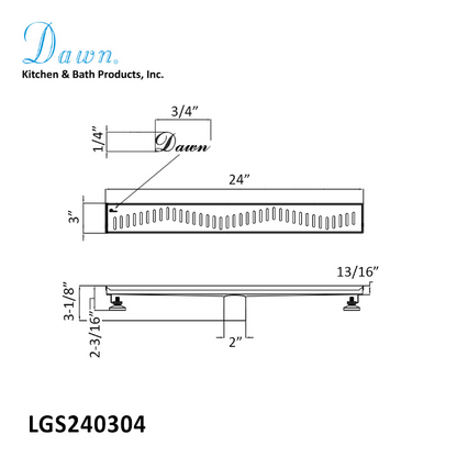 Dawn® 36 Inch Linear Shower Drain Ganges River Series, Polished Satin Finish