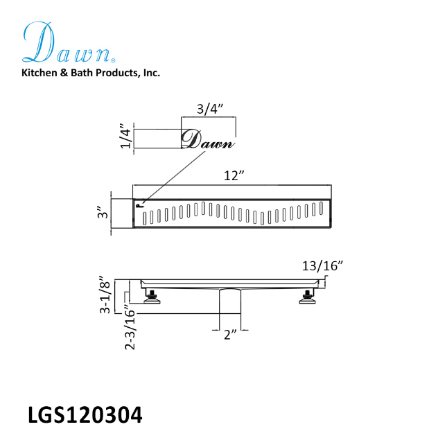 12 Inch Linear Drain with Adjustable Leveling Feet, Dawn USA Ganges River Series