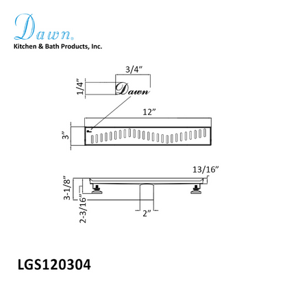 Dawn® 36 Inch Linear Shower Drain Ganges River Series, Polished Satin Finish