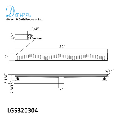 Dawn® 36 Inch Linear Shower Drain Ganges River Series, Polished Satin Finish