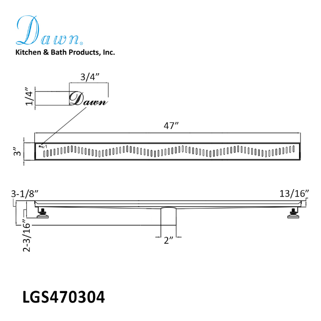 24 Inch Linear Drain with Adjustable Feet, Luxury Polished Finish Drain, Dawn USA LGS240304