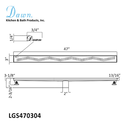 Dawn® 47 Inch Linear Shower Drain, Ganges River Series, Polished Satin Finish