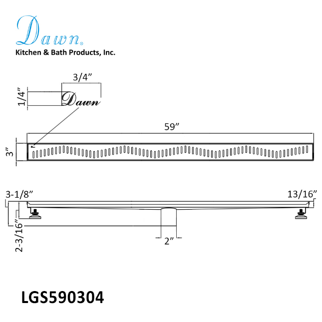 12 Inch Linear Drain with Adjustable Leveling Feet, Dawn USA Ganges River Series