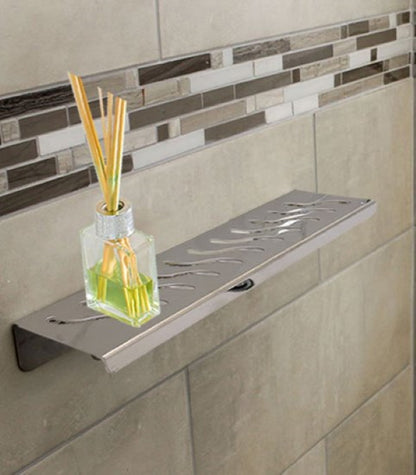 Brushed Nickel Shower Shelf, Elegant Drill & Screw Wall Mount Shower Shelf, Ocean Wave Design