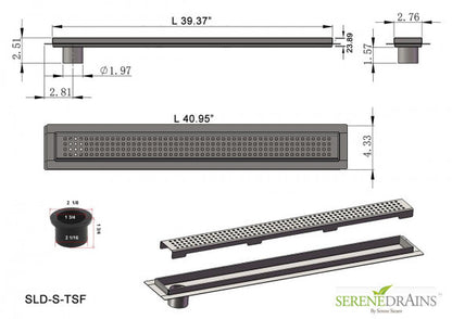 40 Inch Side Outlet Linear Shower Drain by SereneDrains