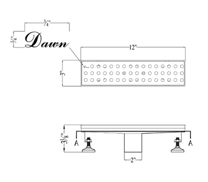 24 Inch Linear Drain with Adjustable Feet, Luxury Polished Finish Drain, Dawn USA LTS240304