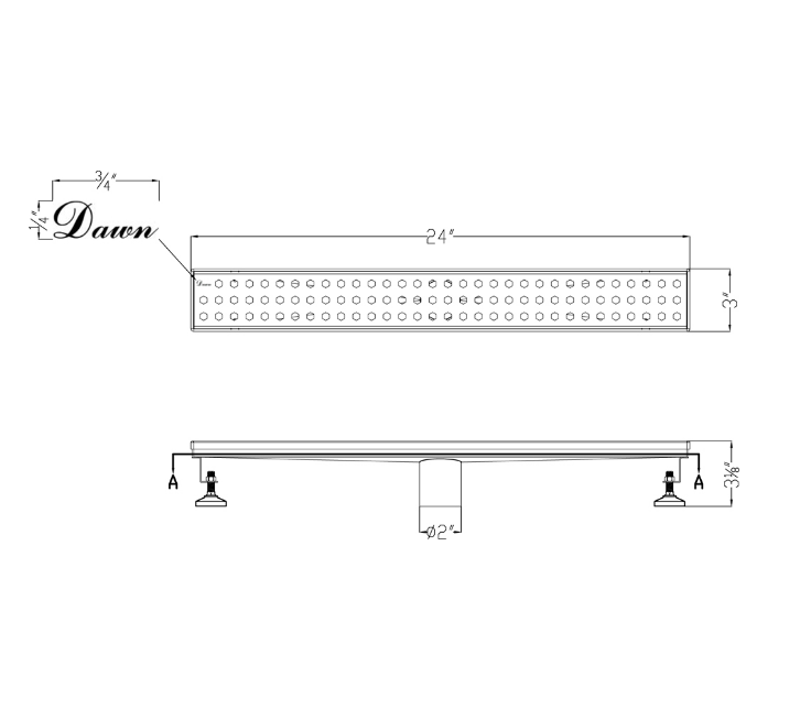 Dawn® 32 Inch Linear Shower Drain, Thames River Series, Polished Satin Finish