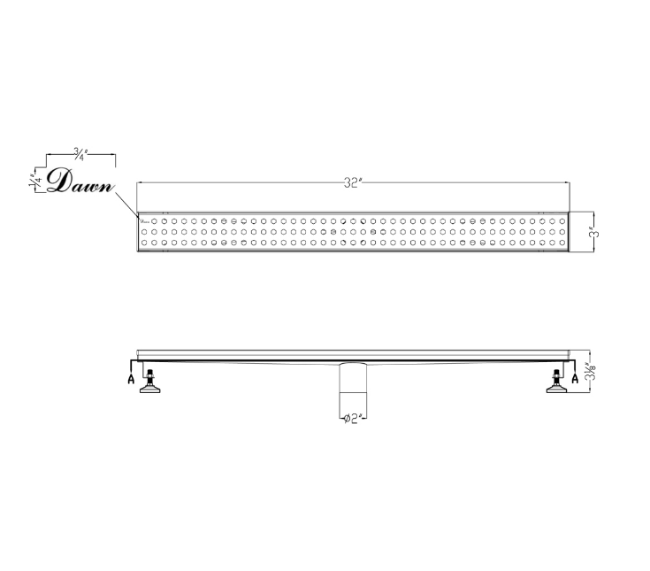 Dawn® 47 Inch Linear Shower Drain, Thames River Series, Polished Satin Finish