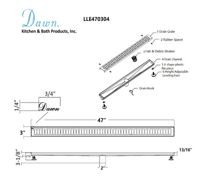 12 Inch Linear Drain with Leveling Feet, Dawn USA The Loire River In France Series