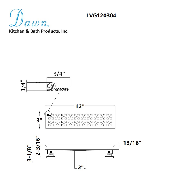 Dawn® 47 Inch Linear Shower Drain, Views Along The River Nile Series, Polished Satin Finish