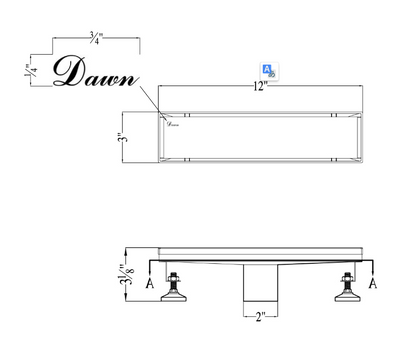 24 Inch Linear Drain with Adjustable Feet, Luxury Polished Finish Drain, Dawn USA LVA240304