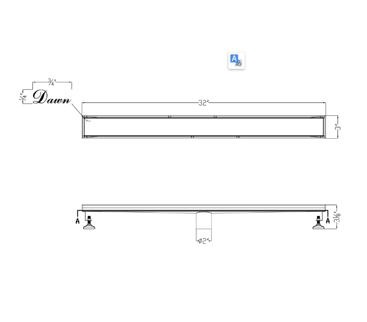 24 Inch Linear Drain with Adjustable Feet, Luxury Polished Finish Drain, Dawn USA LVA240304