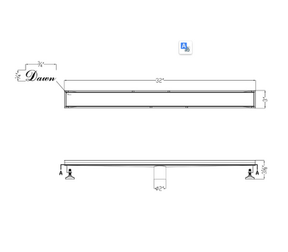 24 Inch Linear Drain with Adjustable Feet, Luxury Polished Finish Drain, Dawn USA LVA240304