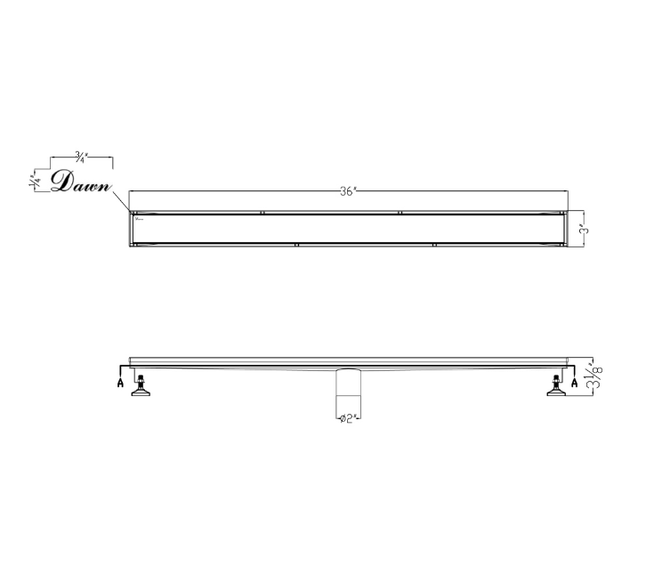 24 Inch Linear Drain with Adjustable Feet, Luxury Polished Finish Drain, Dawn USA LVA240304