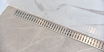 39 Inch Linear Shower Drain Brushed Finish Wind Design SereneDrains