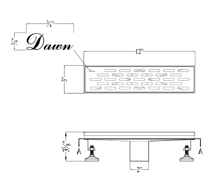 Dawn® 47 Inch Linear Shower Drain, Yangtze River Series, Polished Satin Finish