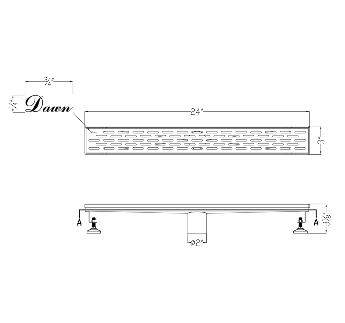 Dawn® 36 Inch Linear Shower Drain, Yangtze River Series, Polished Satin Finish