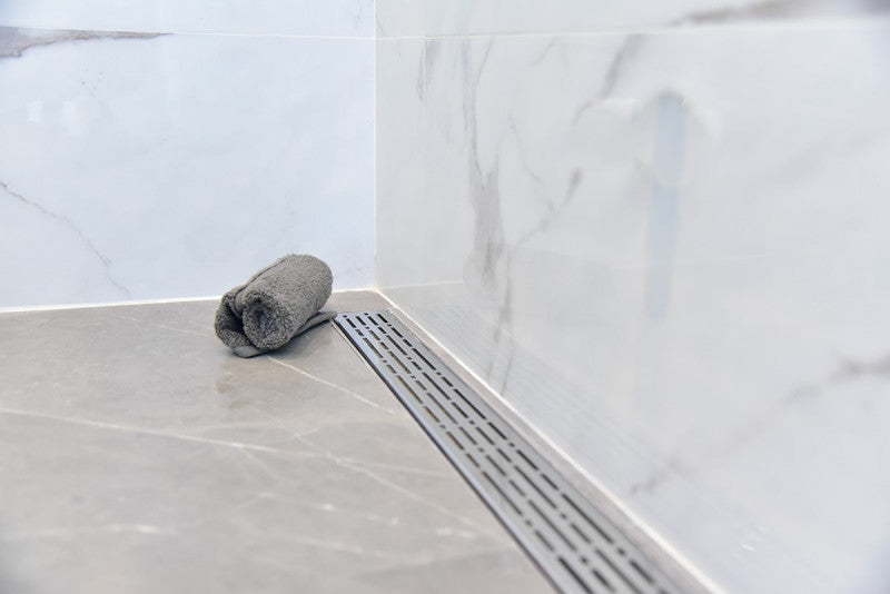 59 Inch Linear Shower Drain Broken Lane Brushed Nickel Design by SereneDrains