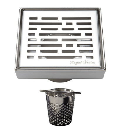4 Inch Polished Chrome Square Shower Drain with Hair Trap Set (4 Designs)