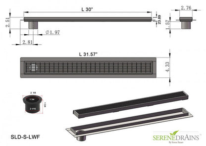 30 Inch Side Outlet Linear Shower Drain by SereneDrains