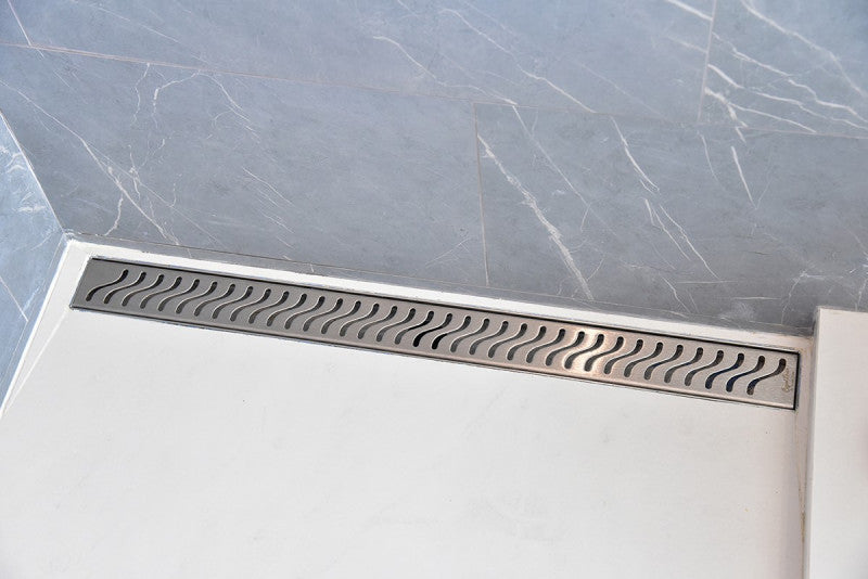 35 Inch Linear Shower Drain Ocean Wave Design by SereneDrains