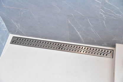 24 Inch Linear Shower Drain Ocean Wave Design by SereneDrains