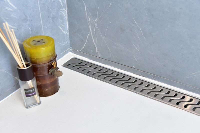 39 Inch Linear Shower Drain Ocean Wave Design by SereneDrains