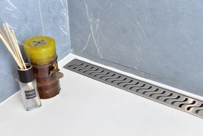 59 Inch Linear Shower Drain Ocean Wave Design by SereneDrains