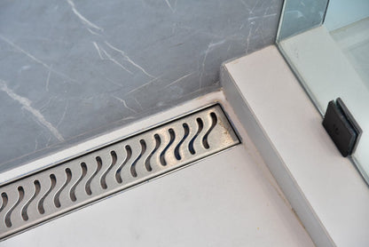 16 Inch Linear Shower Drain Ocean Wave Design by SereneDrains