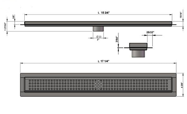 16 Inch Linear Shower Drain Brushed Finish Traditional Square Design SereneDrains
