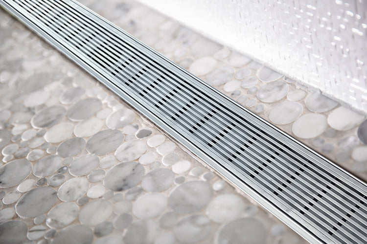 24 Inch Brushed Linear Shower Drain in Wedge Design by SereneDrains