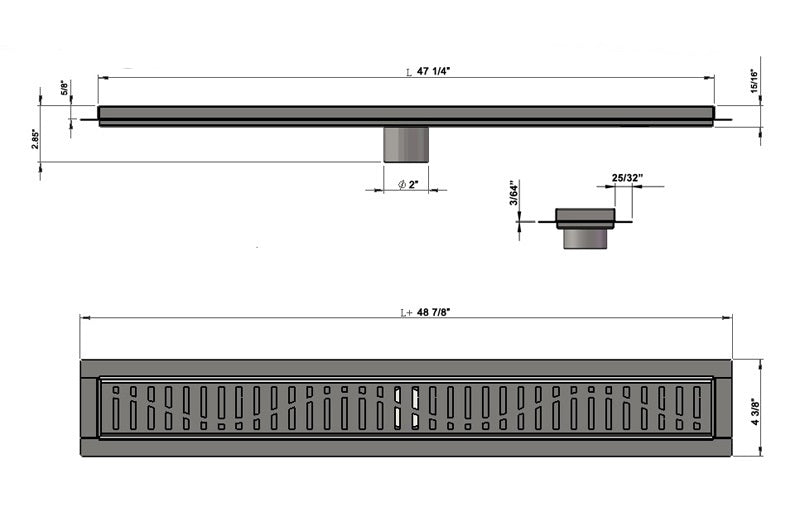 47 Inch Linear Shower Drain Brushed Finish Wind Design SereneDrains
