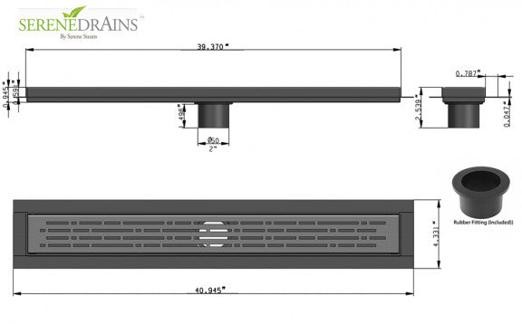 39 Inch Polished Chrome Linear Shower Drains, Broken Lane Design by SereneDrains