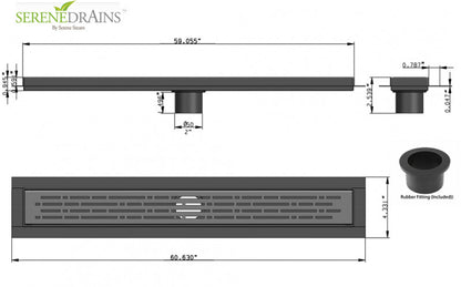 59 Inch Polished Chrome Linear Shower Drains, Broken Lane Design by SereneDrains