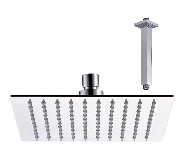 8 Inch Brushed Satin Thin Square Rain Shower Head with Ceiling Mount Shower Arm