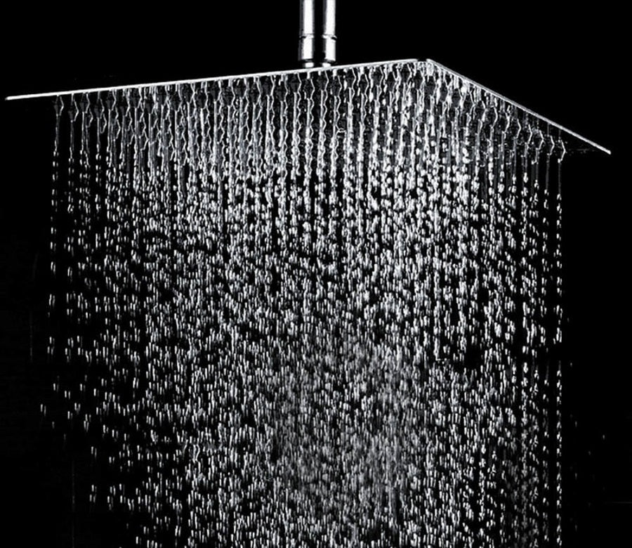 8 Inch Brushed Satin Thin Square Rain Shower Head with Ceiling Mount Shower Arm
