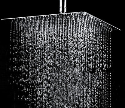 8 Inch Brushed Satin Thin Square Rain Shower Head with Ceiling Mount Shower Arm