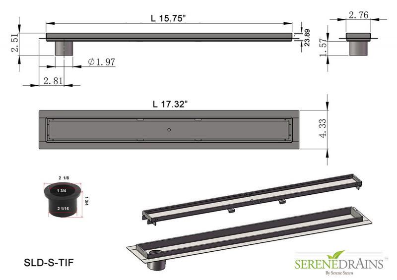 SereneDrains Side Outlet 16 Inch Linear Shower Drain with ABS Drain Base Flange & Hair Trap, Complete Shower Drain Installation Kit