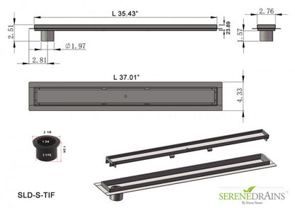 Side Outlet Tile Insert Linear Drains with Cast Iron Drain Base, Hair Trap Set