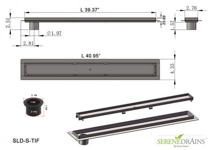 40 Inch Side Outlet Linear Shower Drain by SereneDrains