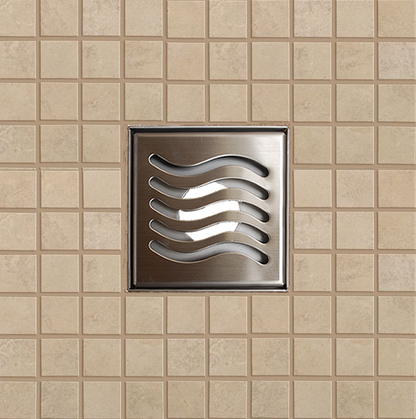 4 Inch Square Shower Drains Wave Design by SereneDrains