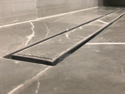 Matte Black Tile Insert Linear Shower Drain with Free Hair Trap by SereneDrains