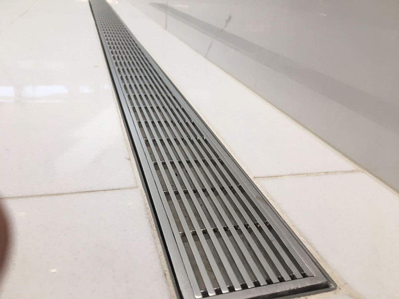 35 Inch Brushed Linear Shower Drain in Wedge Design by SereneDrains