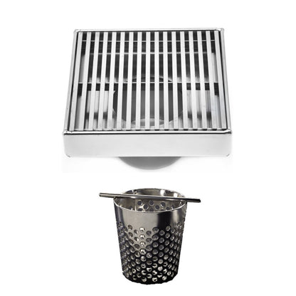 4 Inch Polished Chrome Square Shower Drain with Hair Trap Set (4 Designs)